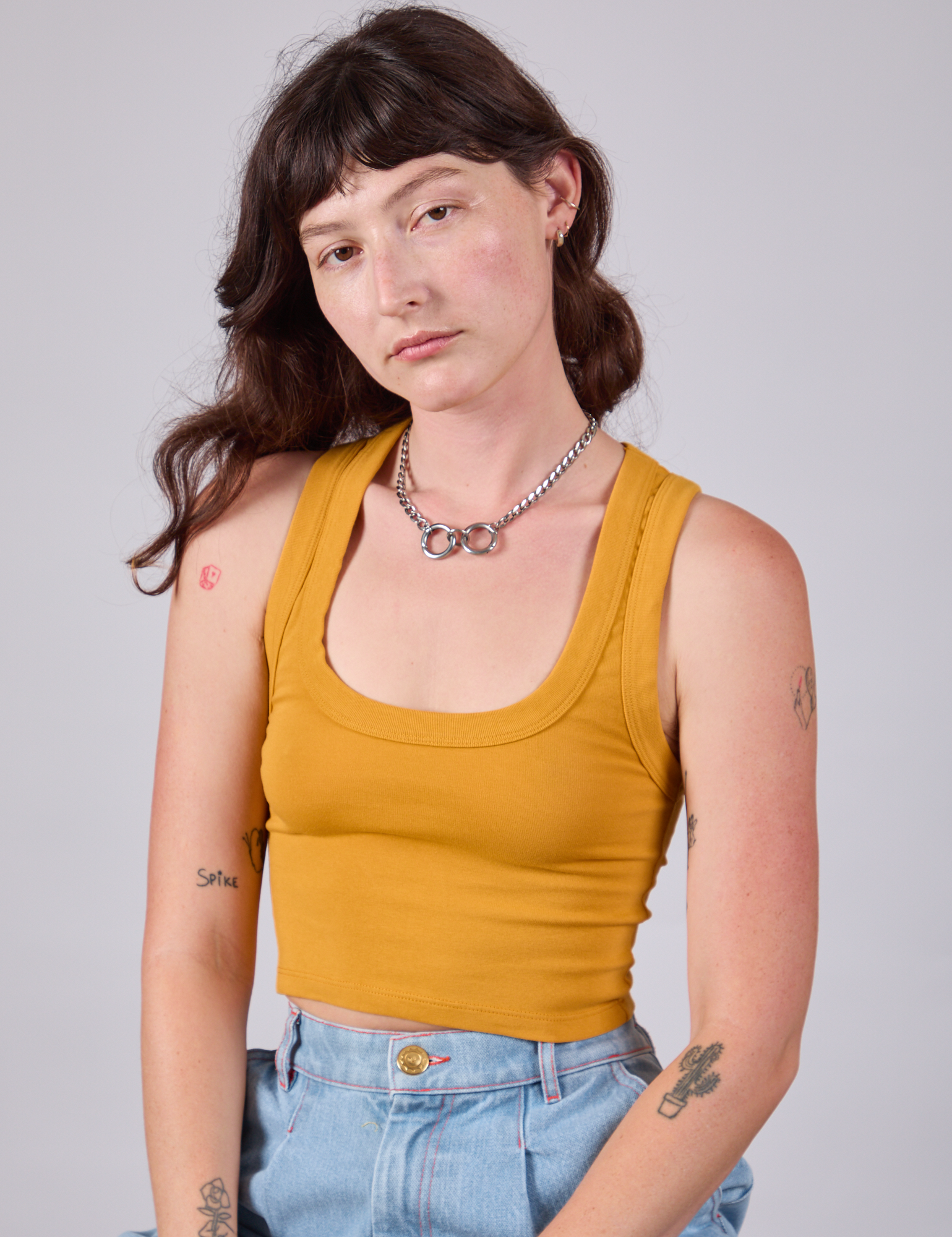 Cropped Tank Top in Mustard Yellow worn by Alex
