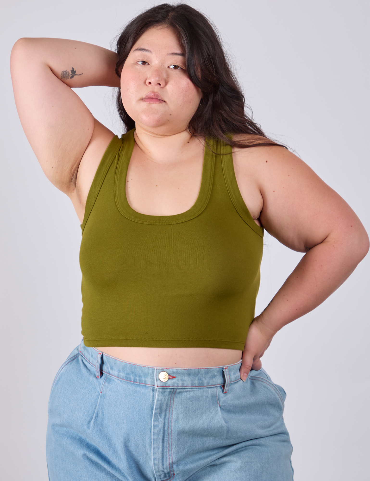 Cropped Tank Top in Olive Green on Ashley