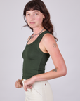Tank Top in Swamp Green side view on Alex