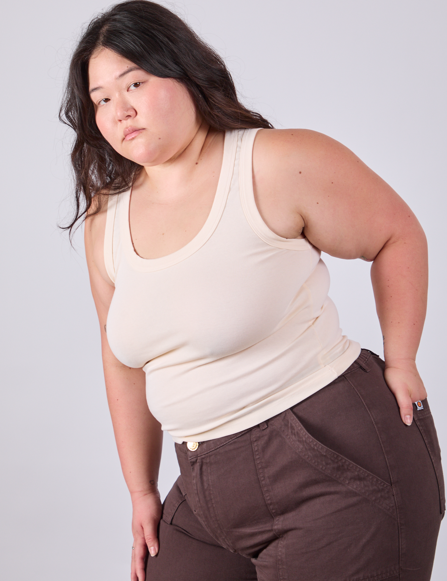 Tank Top in Vintage Tee Off-White angled front view on Ashley
