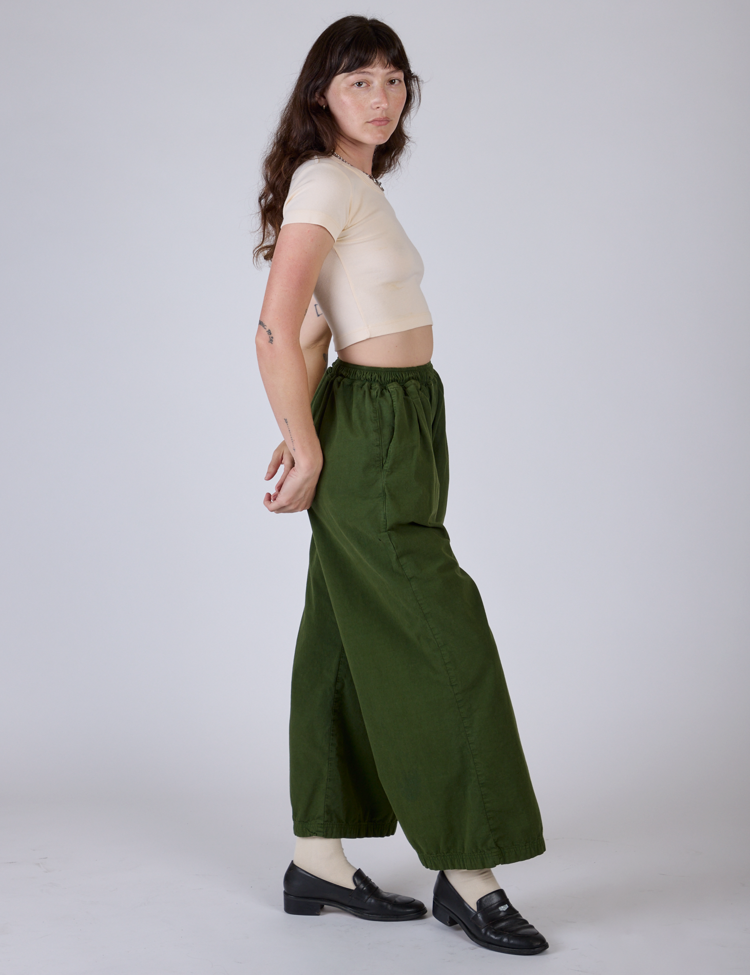 Pleated Pull-On Pants - Evergreen