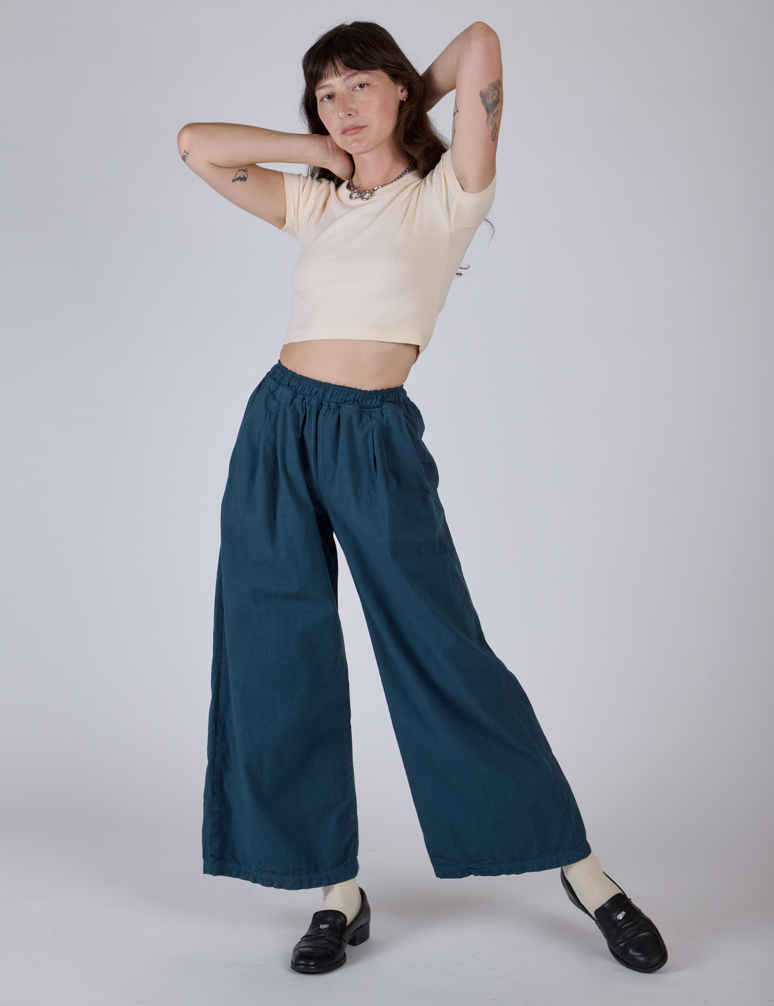 Pleated Pull-On Pants - Lagoon