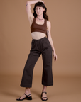 Work Pants in Espresso Brown and Mini Tank in Fudgesicle Brown on Alex