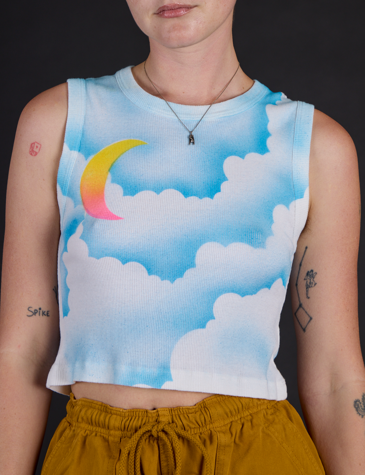 Close up of the Morning Moon Airbrush Muscle Tee
