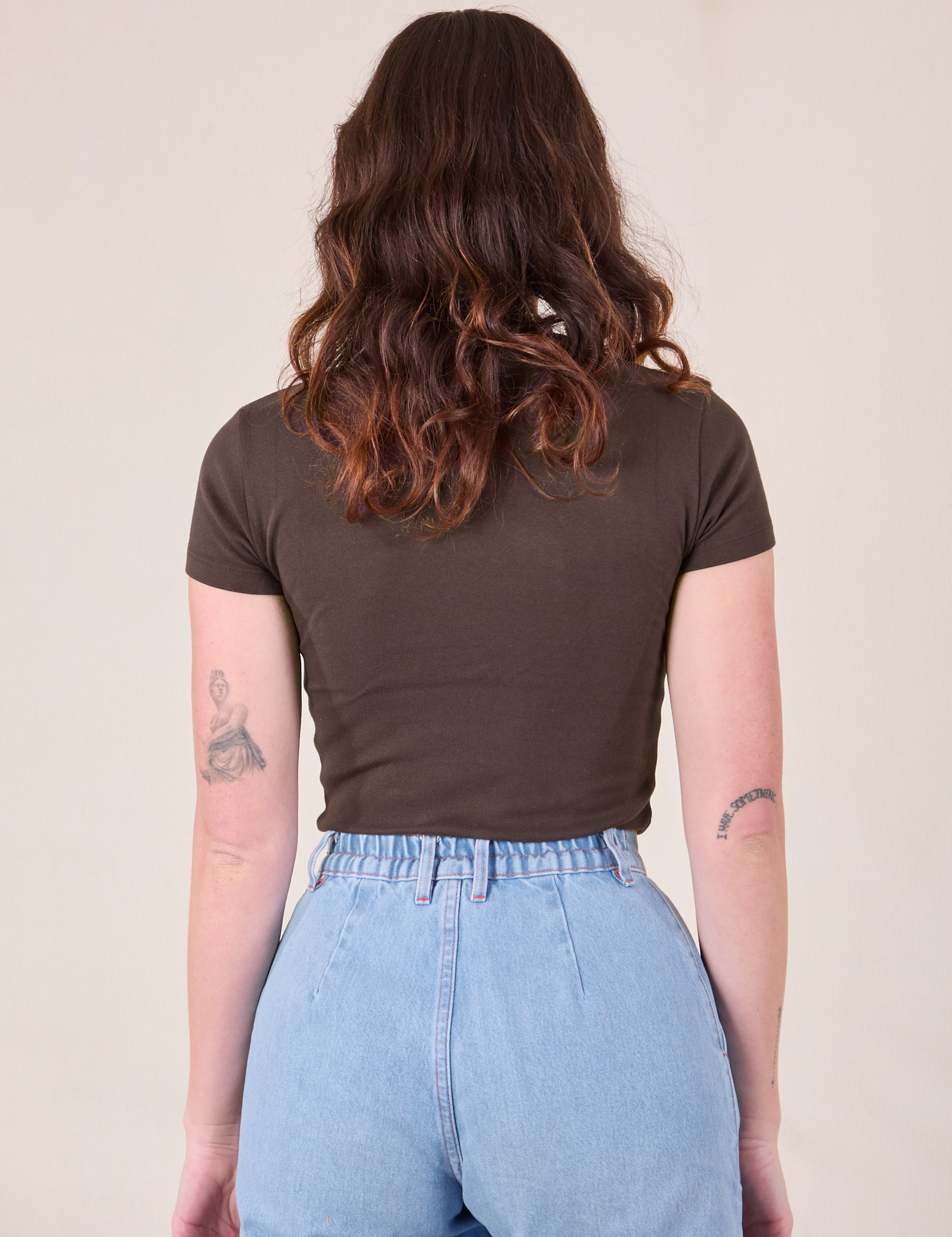 Baby Tee in Espresso Brown back view on Alex