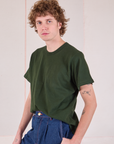 Burly Tee in Swamp Green angled front view on Quinn