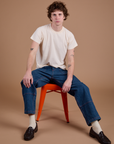 Carpenter Jeans in Dark Wash and the Organic Vintage tee in Vintage Tee Off-White on Quinn