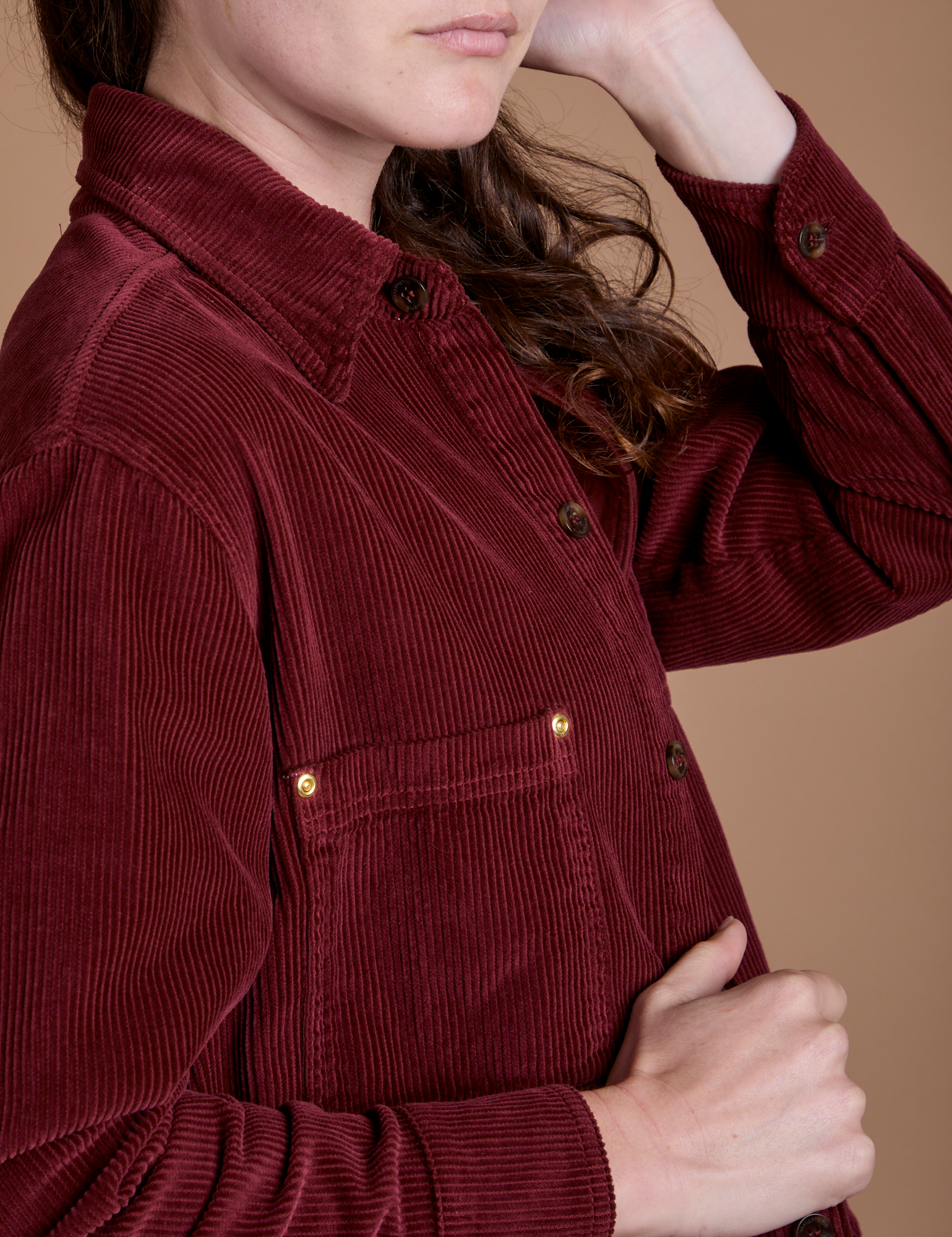 Cropped Corduroy Overshirt - Red Wine