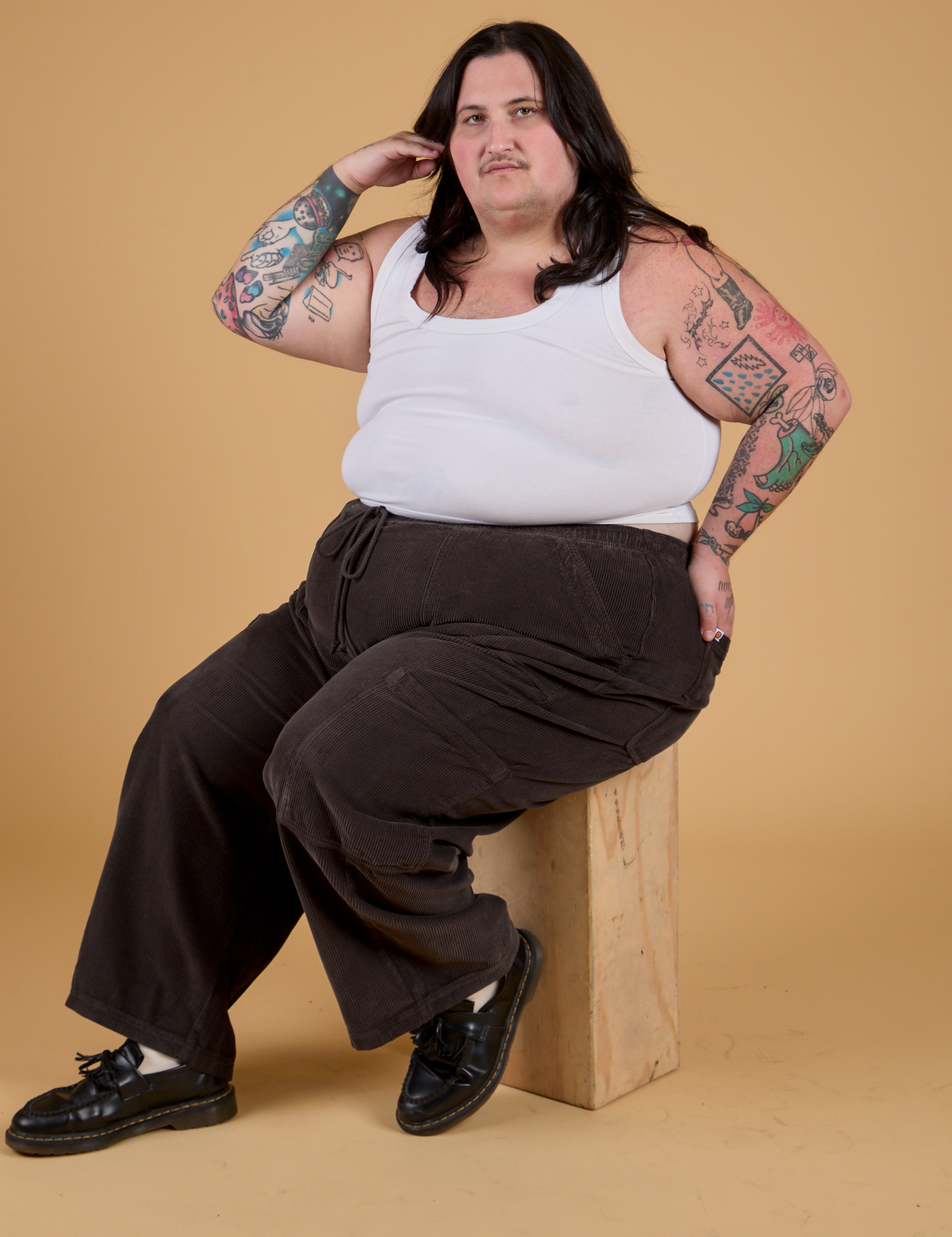 Corduroy Drop Pocket Cargo Pants - Espresso Brown