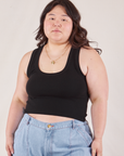 Ashley is 5'7" and wearing L Cropped Tank Top in Basic Black