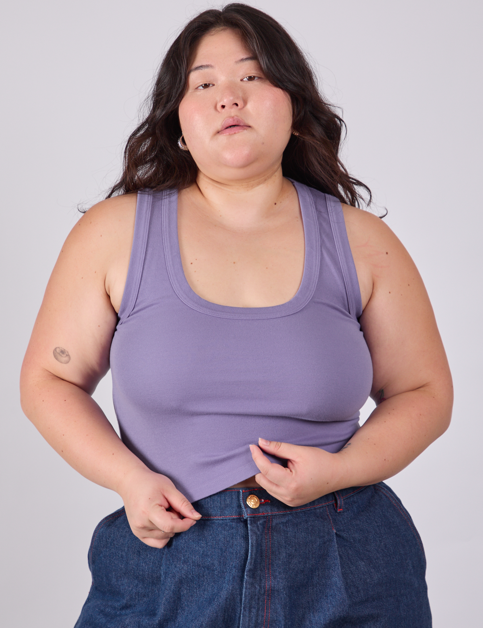 Cropped Tank Top in Faded Grape worn by Ashley