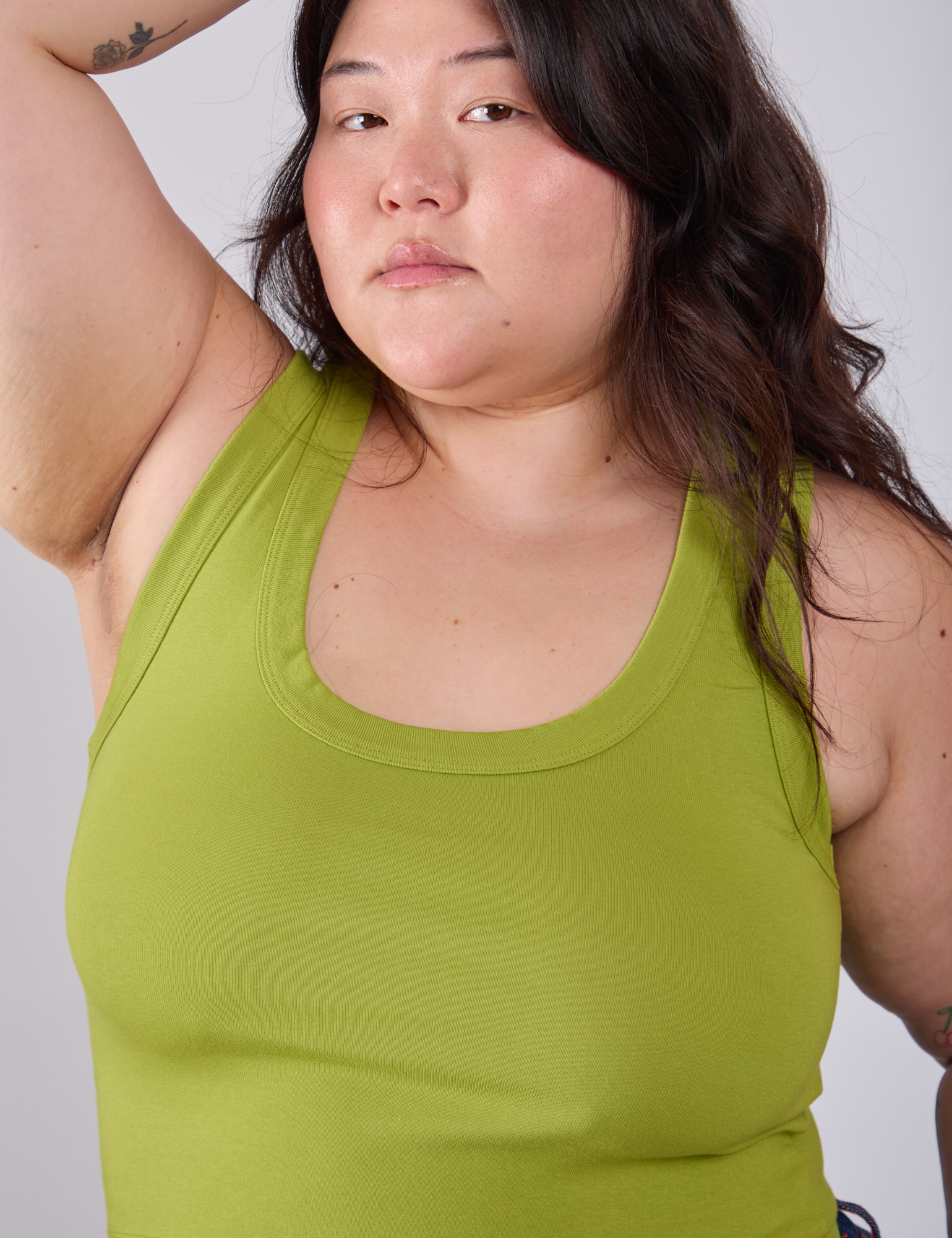 Cropped Tank Top in Gross Green close up on Ashley