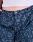 Lazy Daisy Denim Shorts close up on Marielena