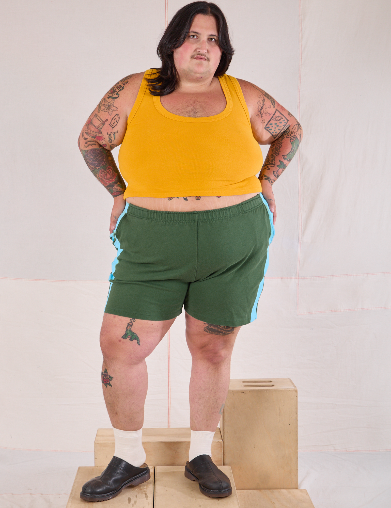 Painted Stripe Easy Shorts - Dark Emerald Green