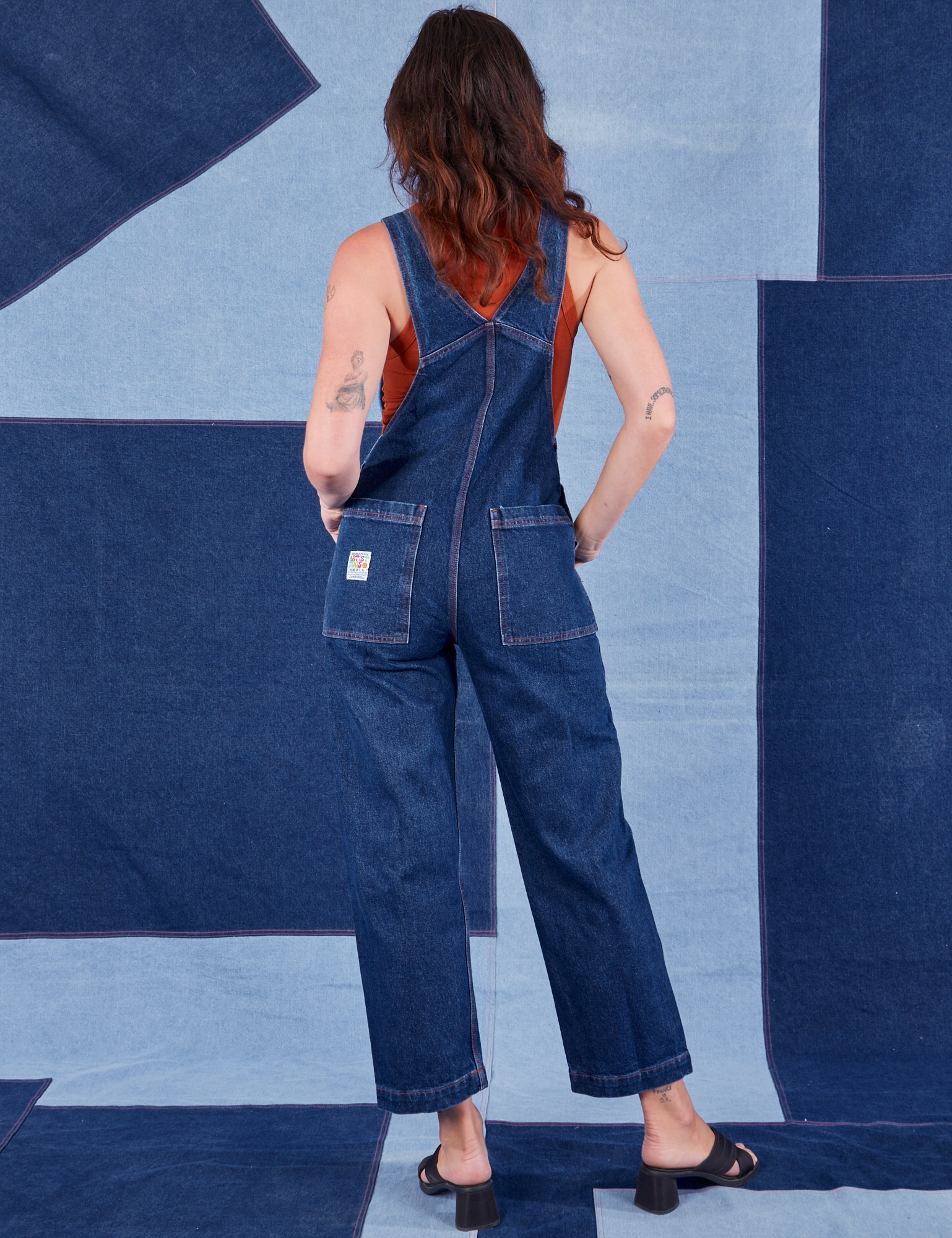 Indigo Denim Original Overalls in Dark Wash back view on Alex