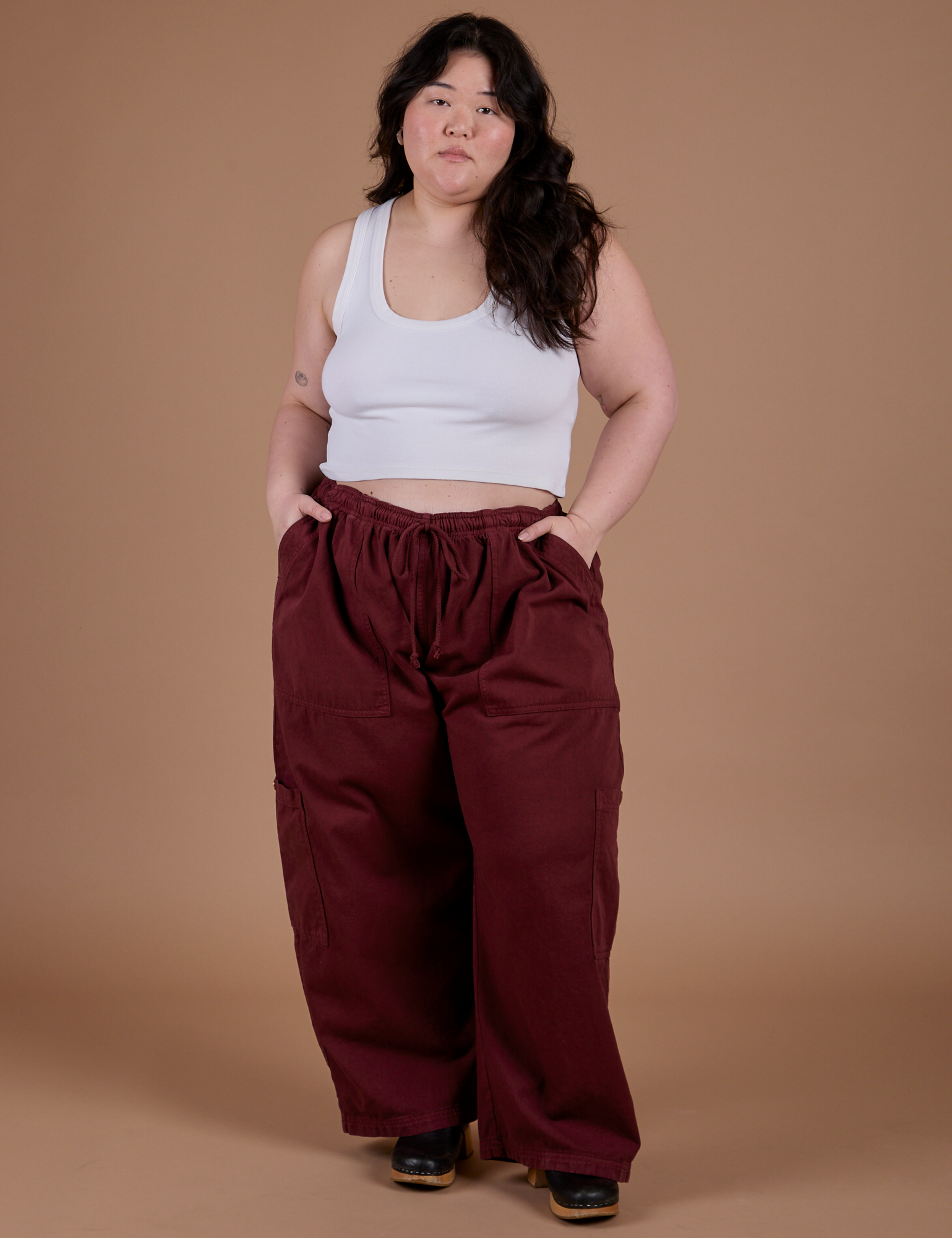 Drop Pocket Cargo Pants - Red Wine