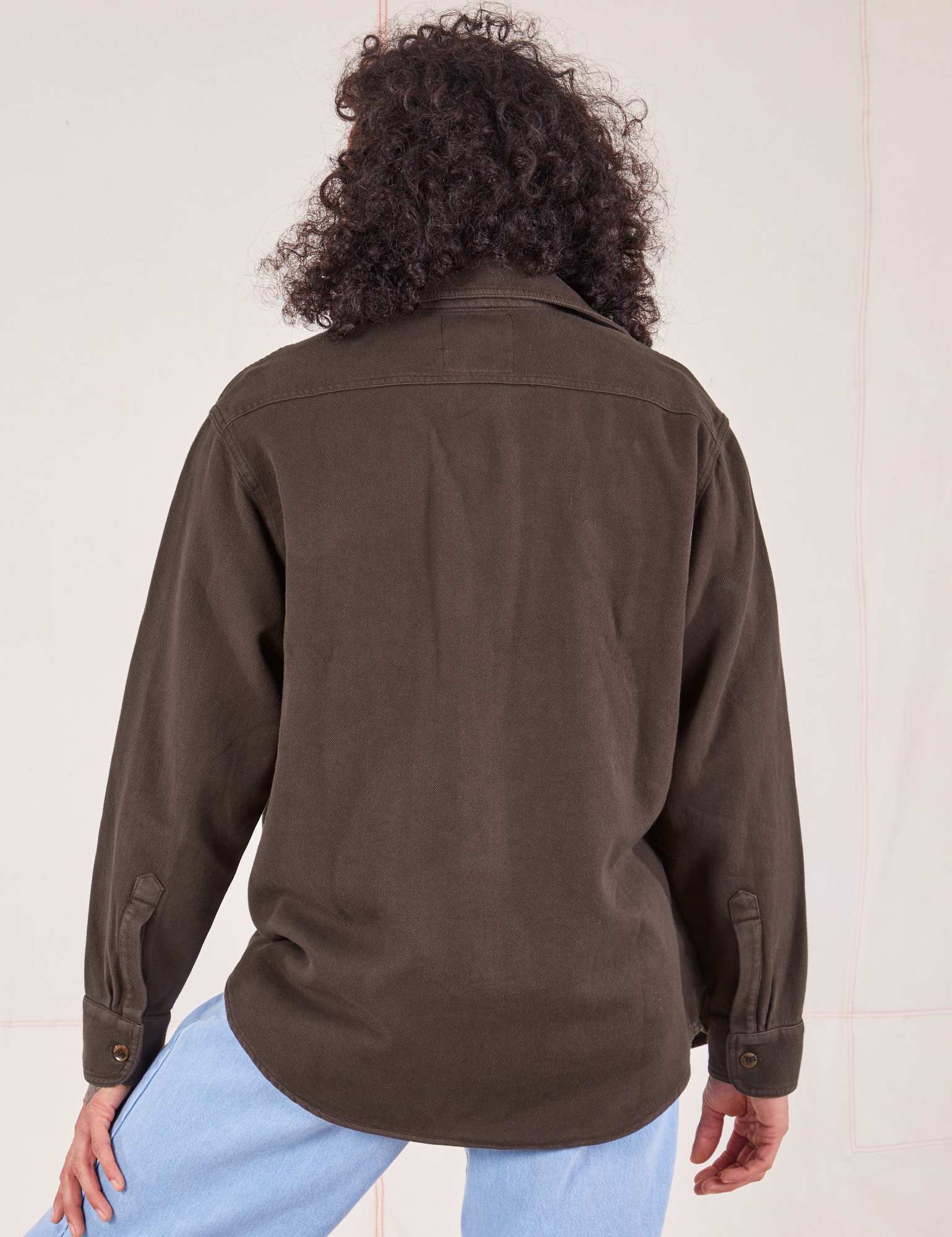 Back view of Flannel Overshirt in Espresso Brown on Jesse