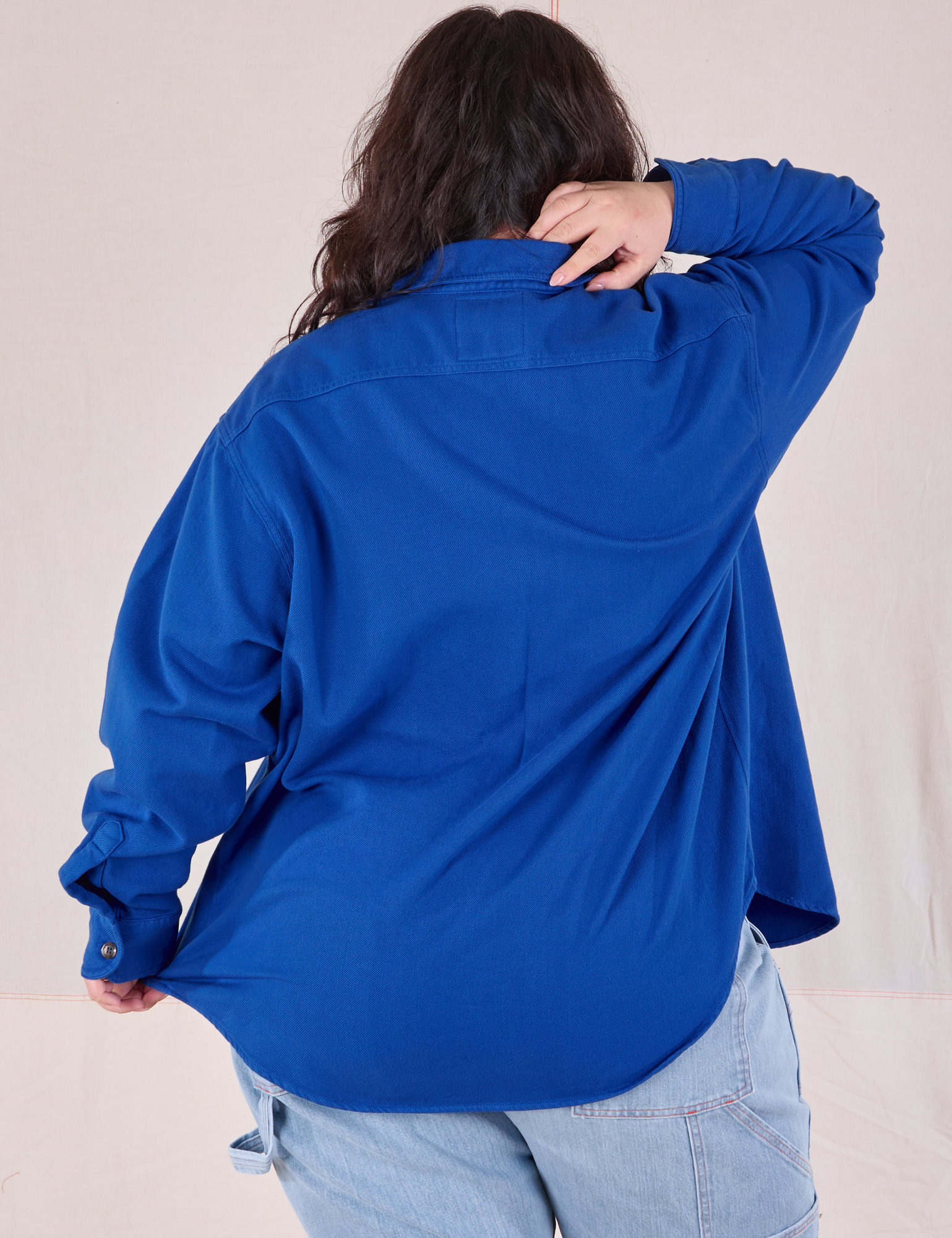 Flannel Overshirt in Royal Blue back view on Ashley