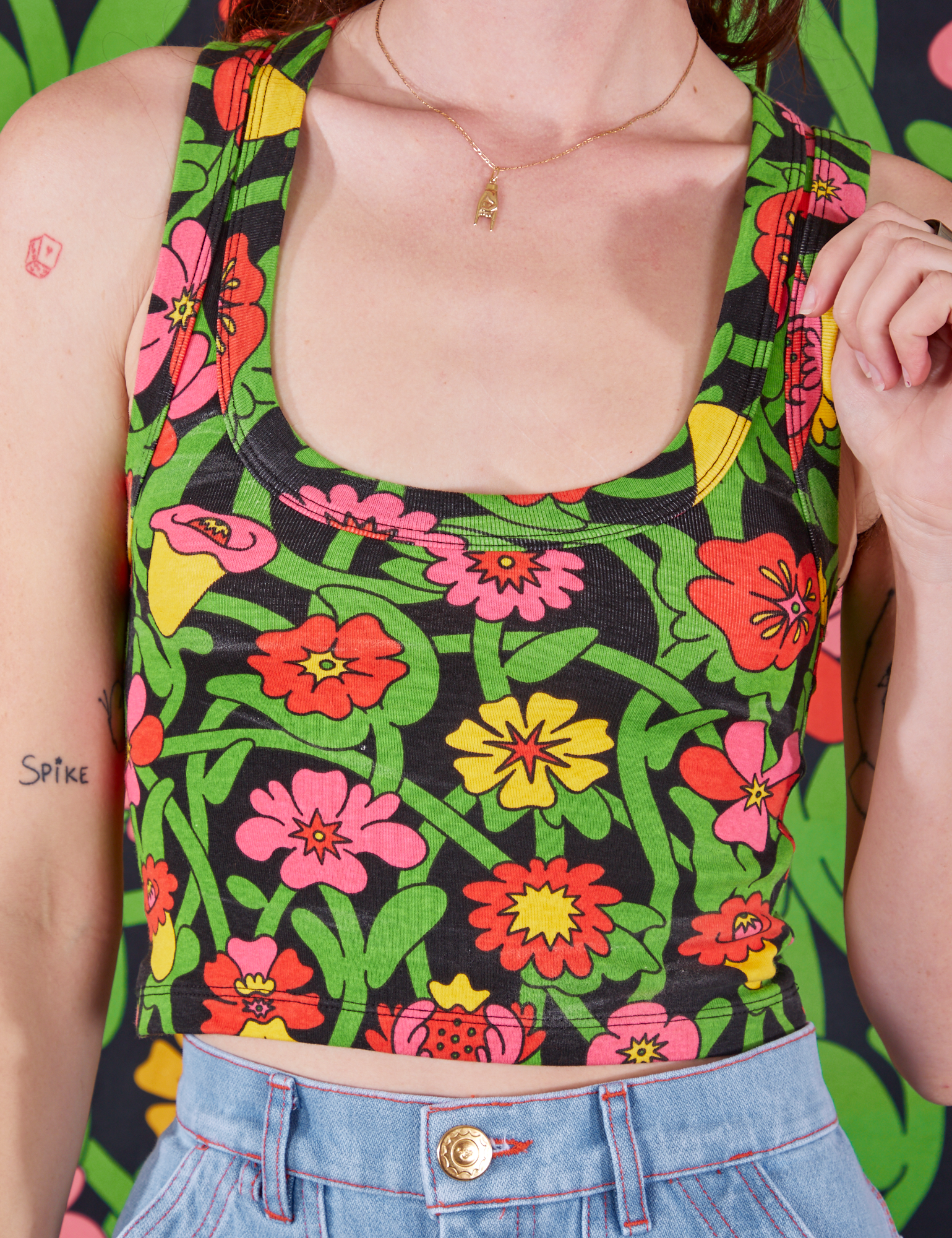 Cropped Tank in Flower Tangle close up on Alex