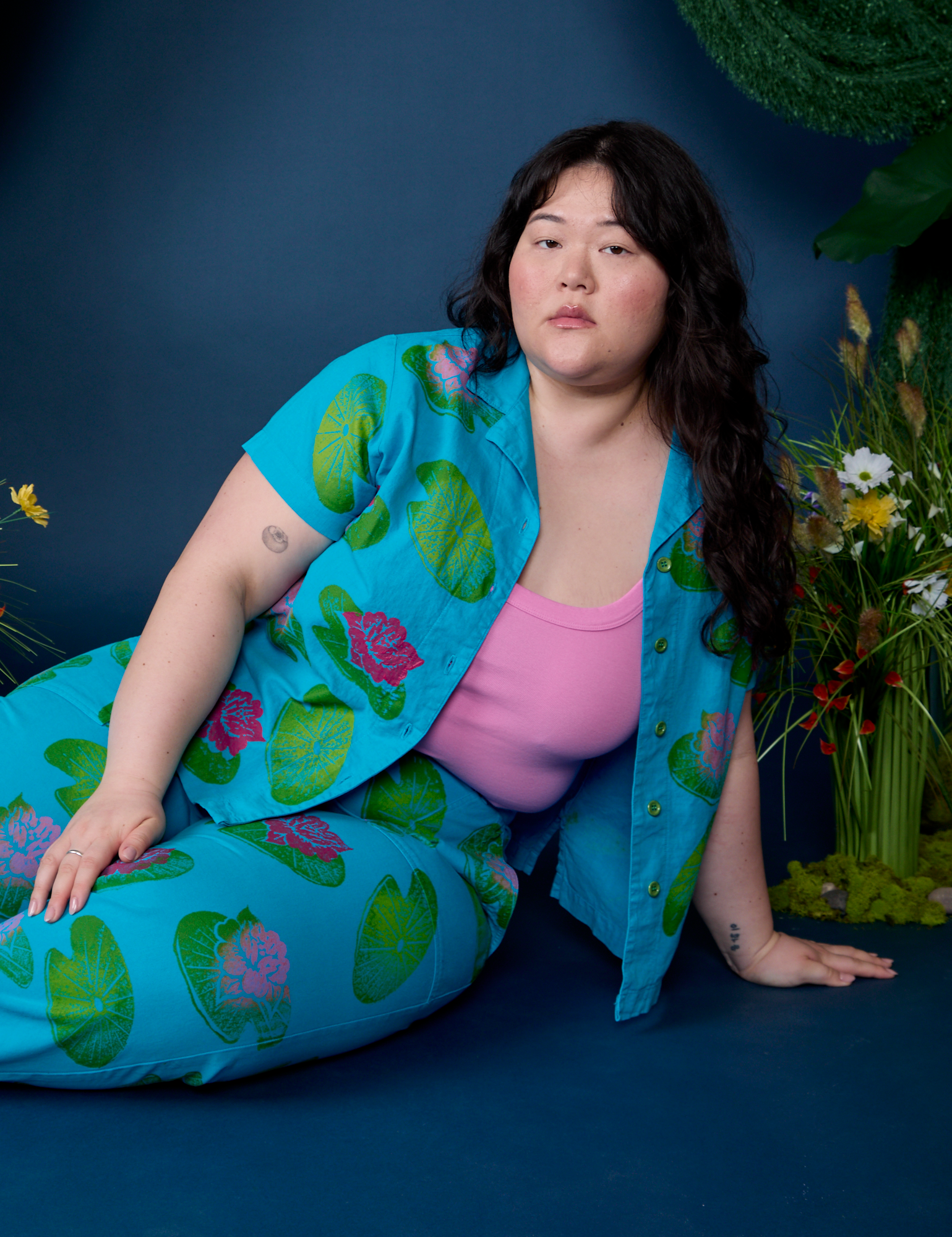 Paintstamped Pantry Button-Up - Lilypad