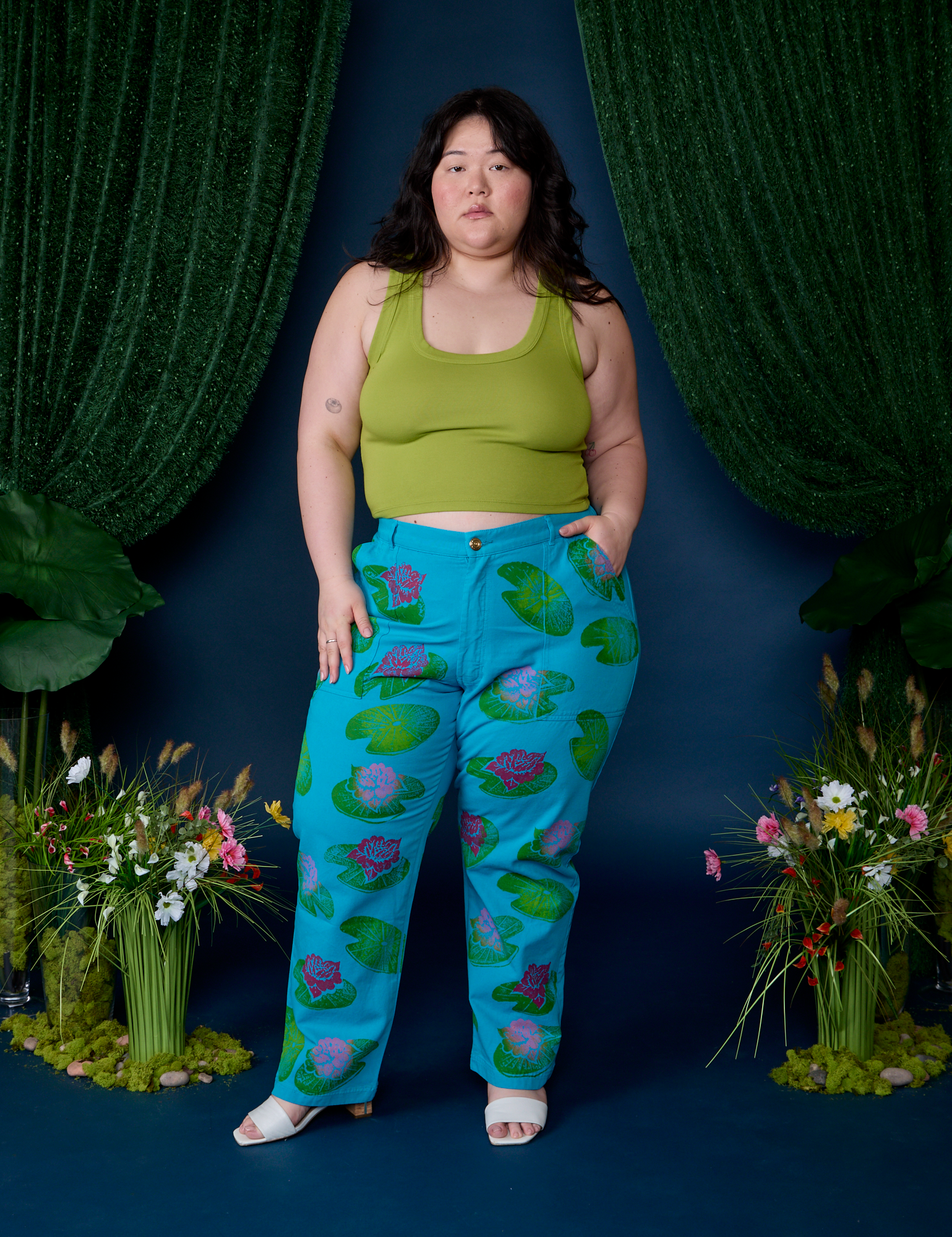 project GRTROMPE-L’ŒILDENIM PRINTEDPANTS Paintstamped Work Pants - Lilypad *FINAL SALE* – BIG BUD PRESS