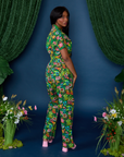 Angled back view of Pond Party Print Jumpsuit on Kandia