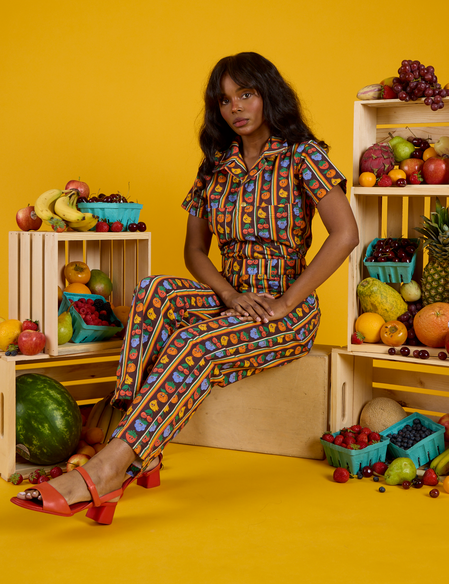 Short Sleeve Jumpsuit - Fruit Fantasy