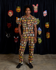 Jerrod is 6'3" and wearing M Short Sleeve Jumpsuit in Halloween Masks