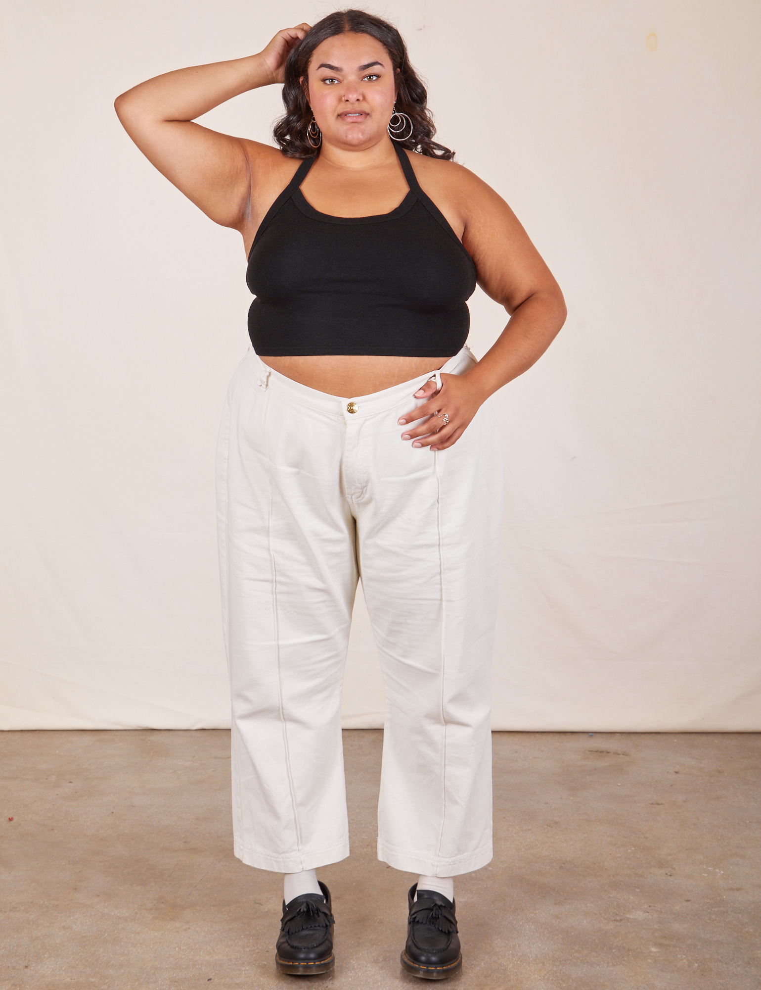 Alicia is Halter Top in Basic Black and vintage off-white Western Pants
