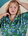 Front close up of Angel Print Jumpsuit on Juliet