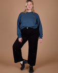 Long Sleeve Burly Tee in French Blue and black Work Pants on Lish