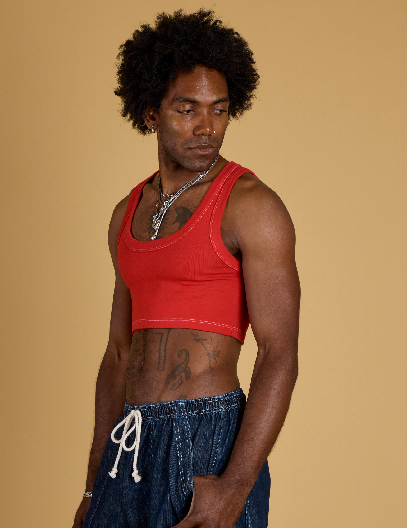 Contrast Stitch Mini Tank - Mustang Red