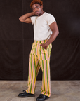 Issac is 5'10" and wearing M Stripe Work Pants in Vintage Sofa paired with Organic Vintage Tee in vintage tee off-white