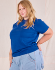 Organic Vintage Tee in Royal Blue angled front view on Juliet