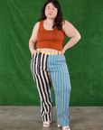Ashley is 5’7” and wearing 1XL Mismatched Stripe Work Pants paired with burnt terracotta Cropped Tank Top