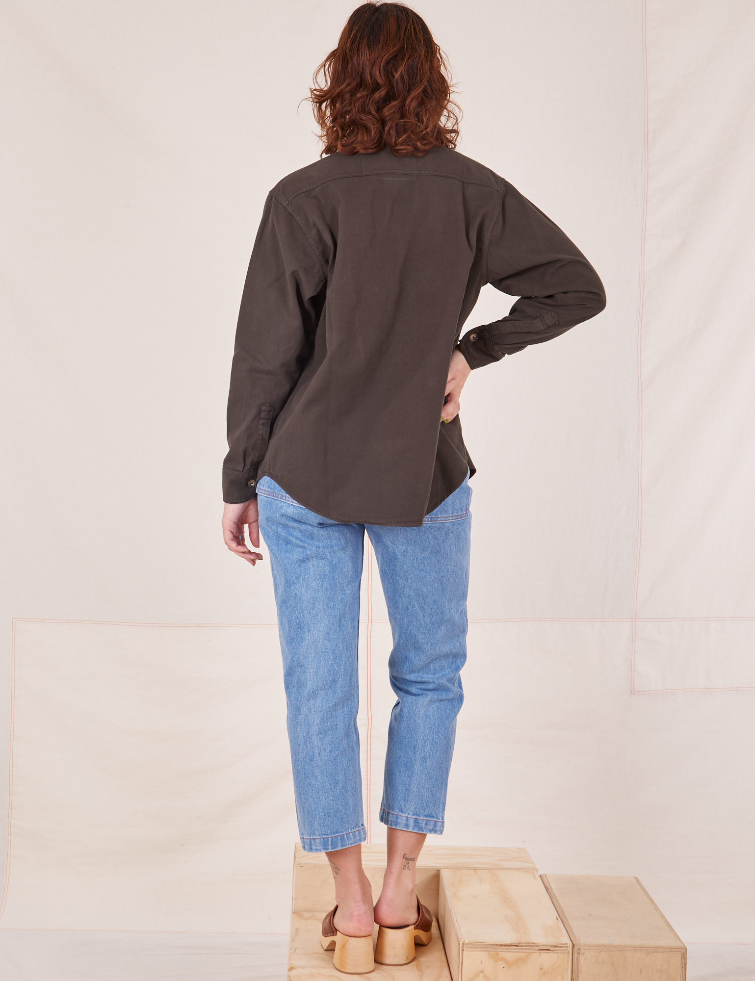 Back view of Oversize Overshirt in Espresso Brown worn by Alex