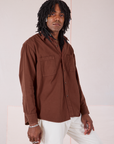 Twill Overshirt in Fudgesicle Brown angled front view on Jerrod