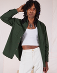 Twill Overshirt in Swamp Green with a vintage tee off-white Cropped Cami underneath worn by Jerrod