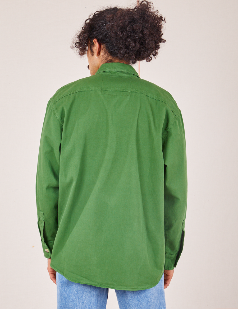 Back view of Oversize Overshirt in Lawn Green worn by Jesse
