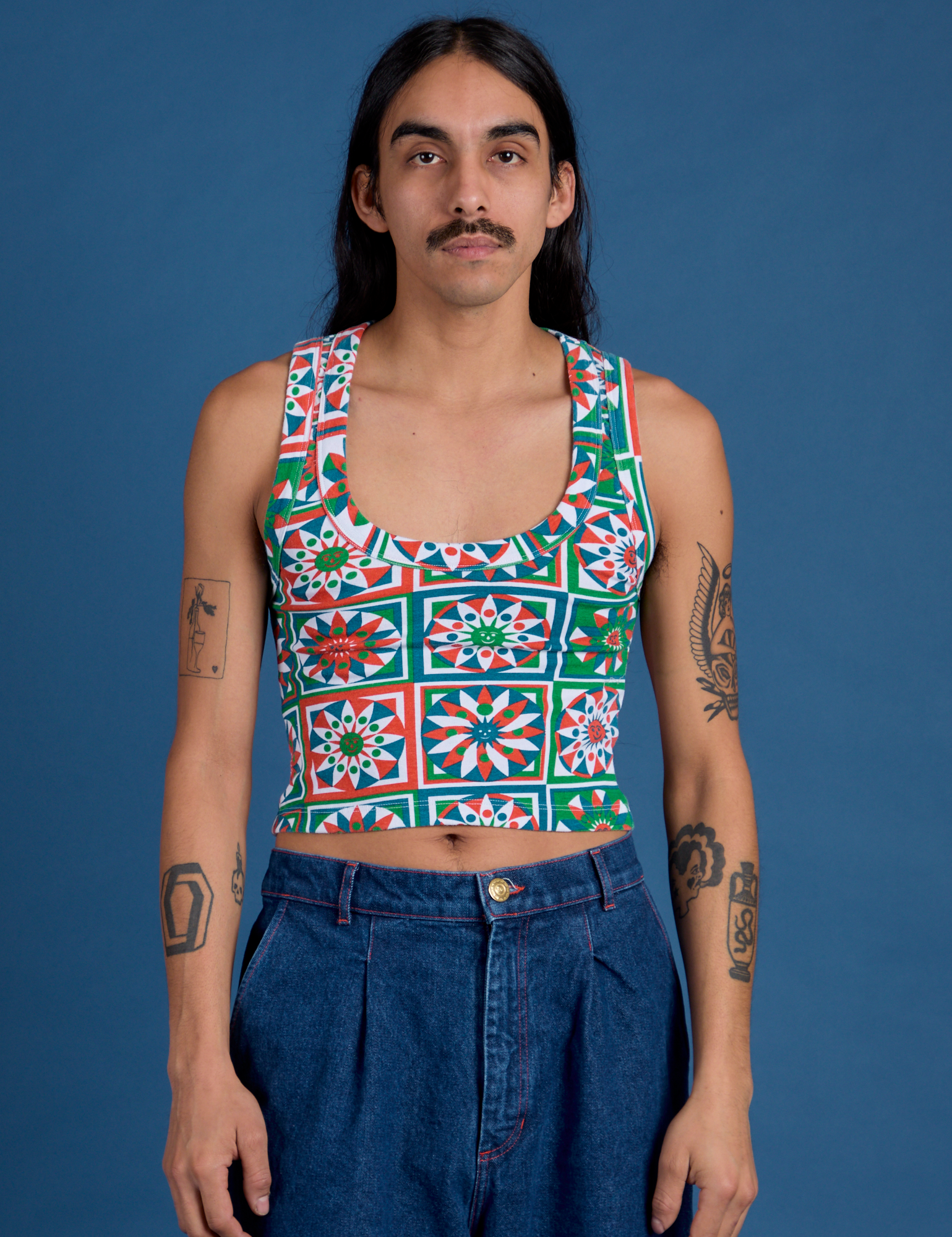 Cropped Tank Top - Quilt Print
