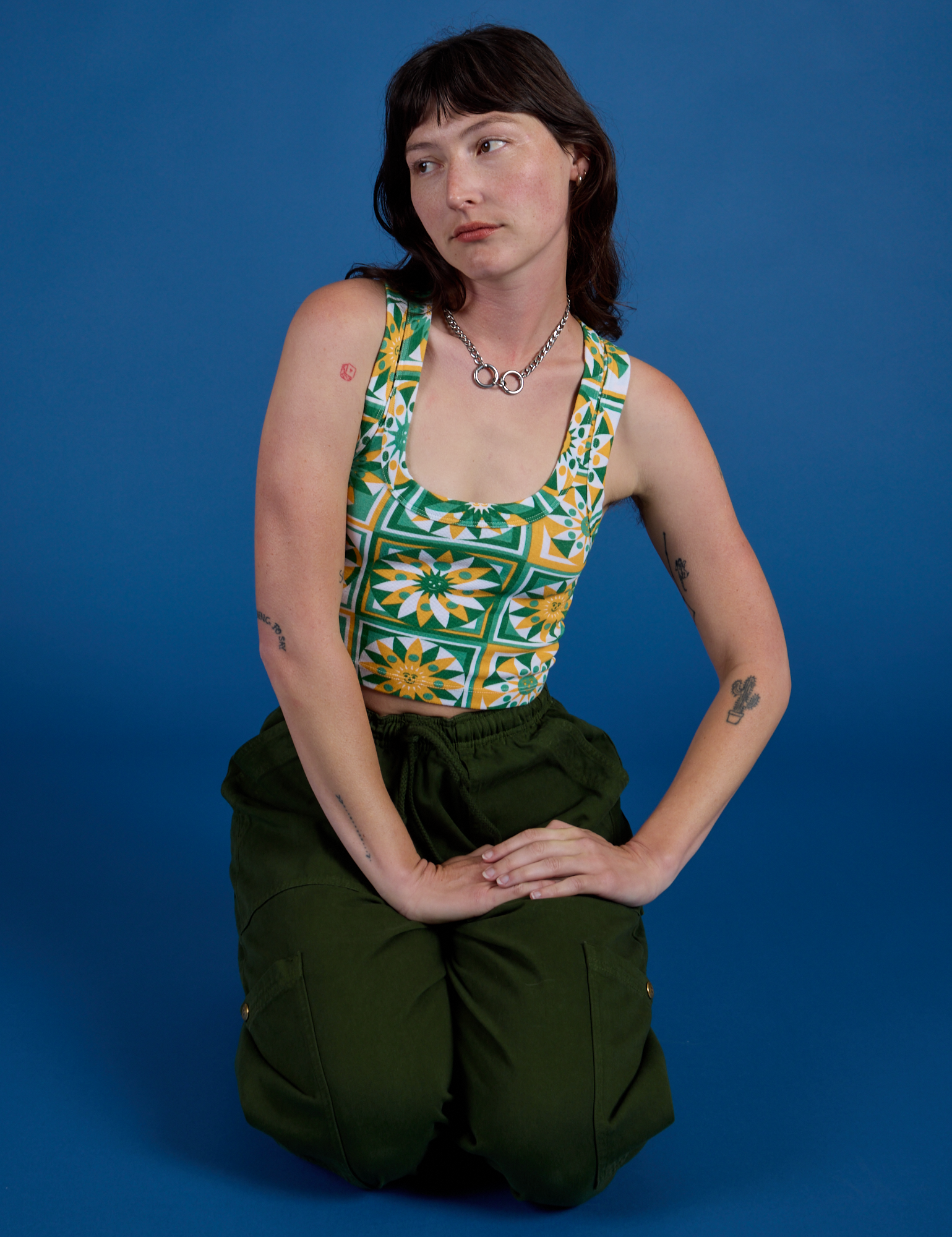 Cropped Tank Top - Spring Quilt Print