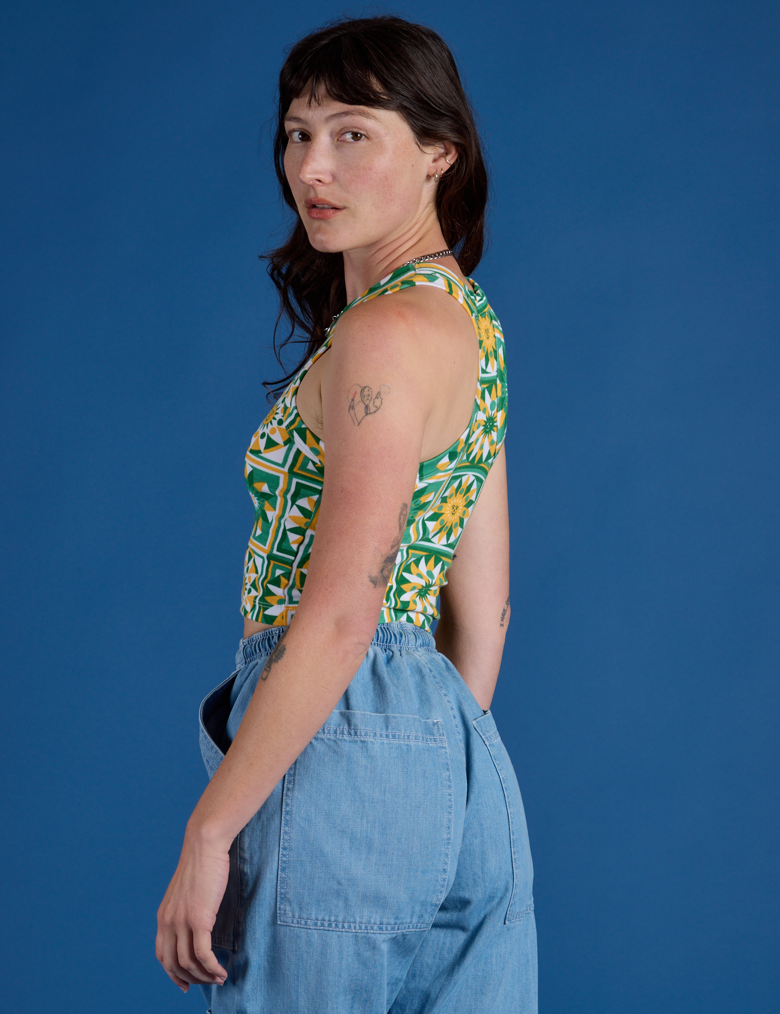 Deep-Cut Racerback Tank - Spring Quilt Print