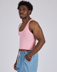 Cropped Tank Top in Baby Pink side view on Isaac