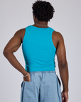 Cropped Tank Top in Hawaiian Blue back view on Isaac