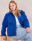 Juliet is wearing Ripstop Work Jacket in Royal Blue