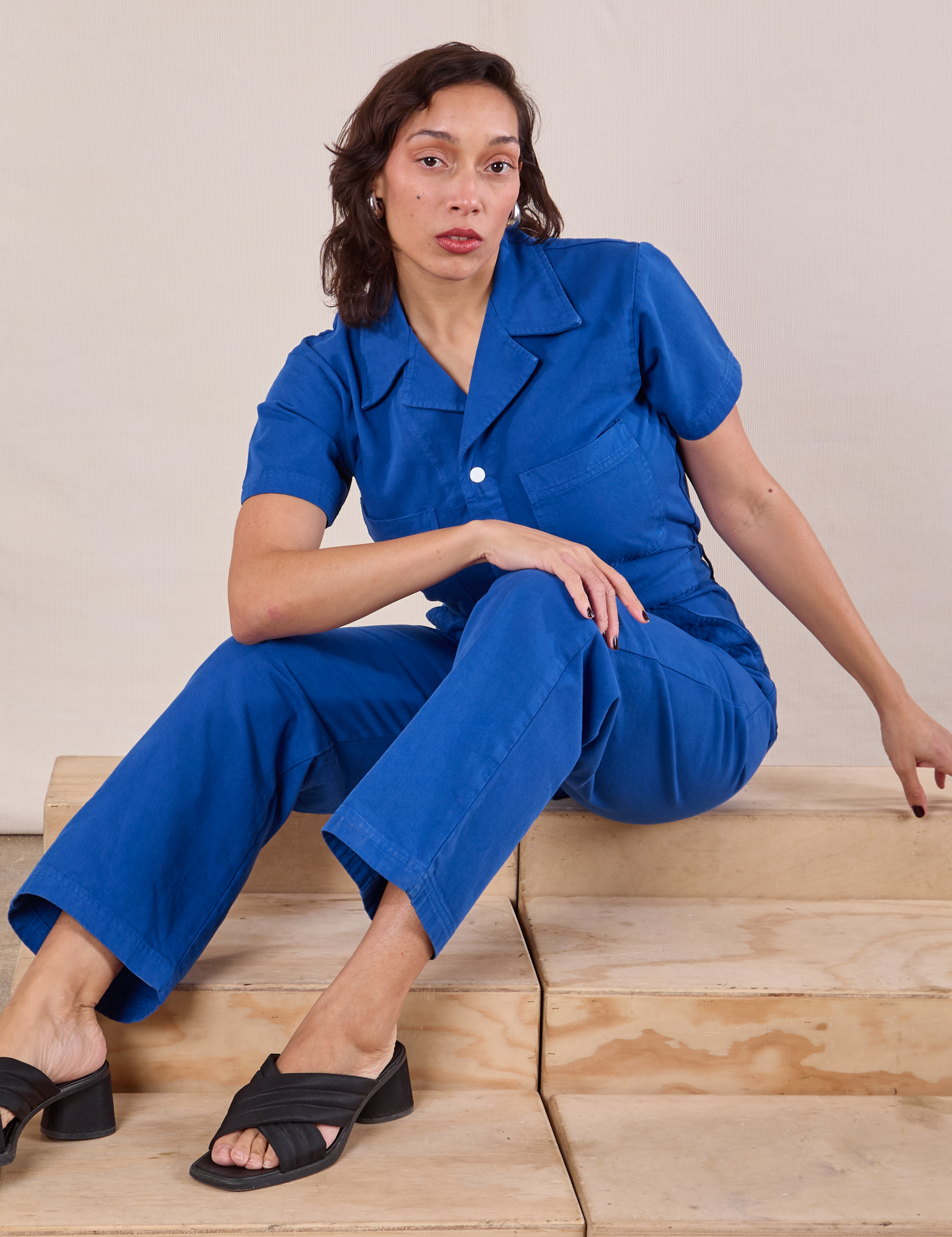 Short Sleeve Jumpsuit in Royal Blue on Tiara