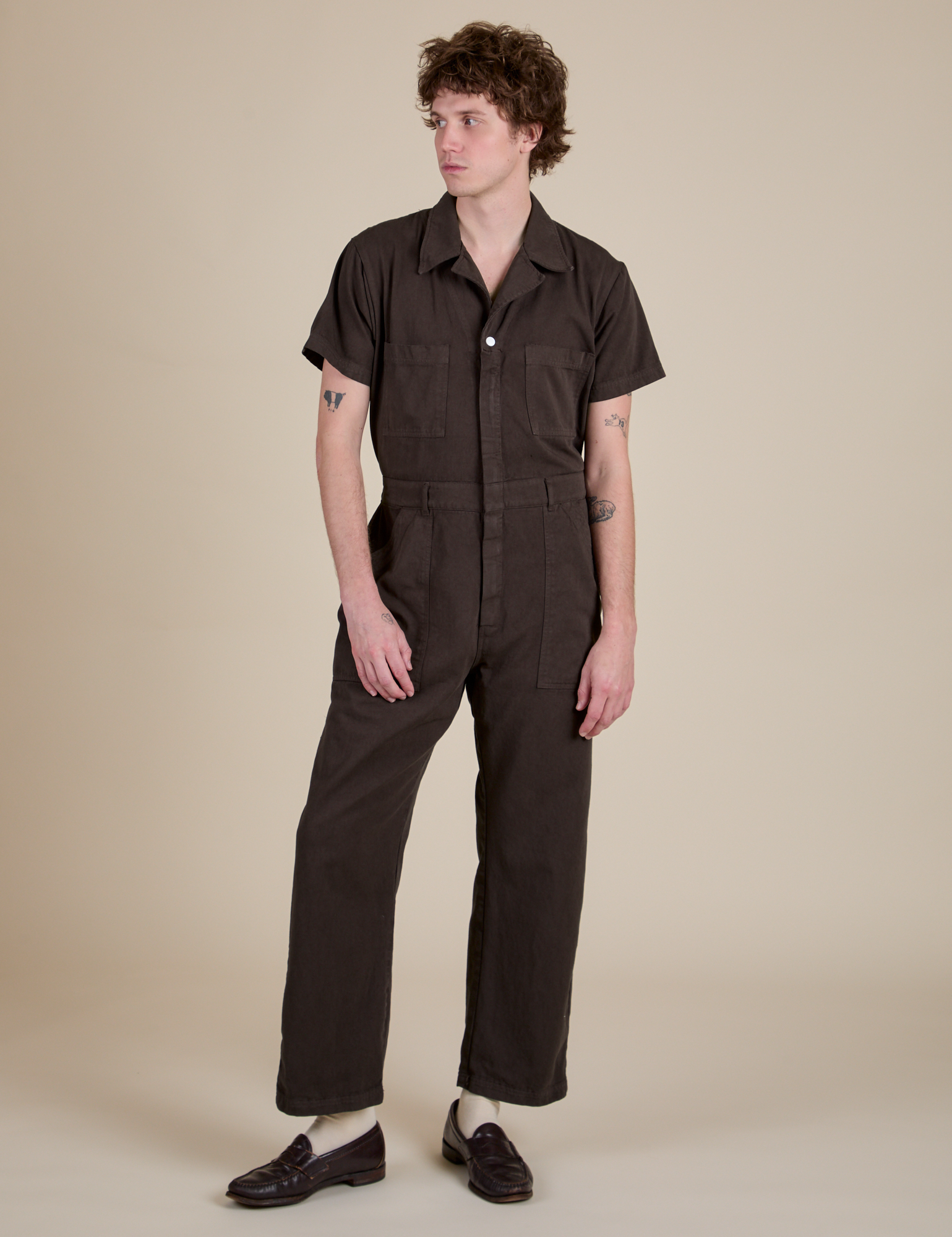 Short Sleeve Jumpsuit in Espresso Brown on Quinn
