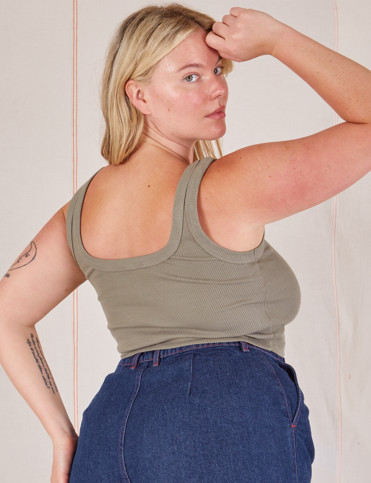 Square Neck Tank in Khaki Grey back view on Lish