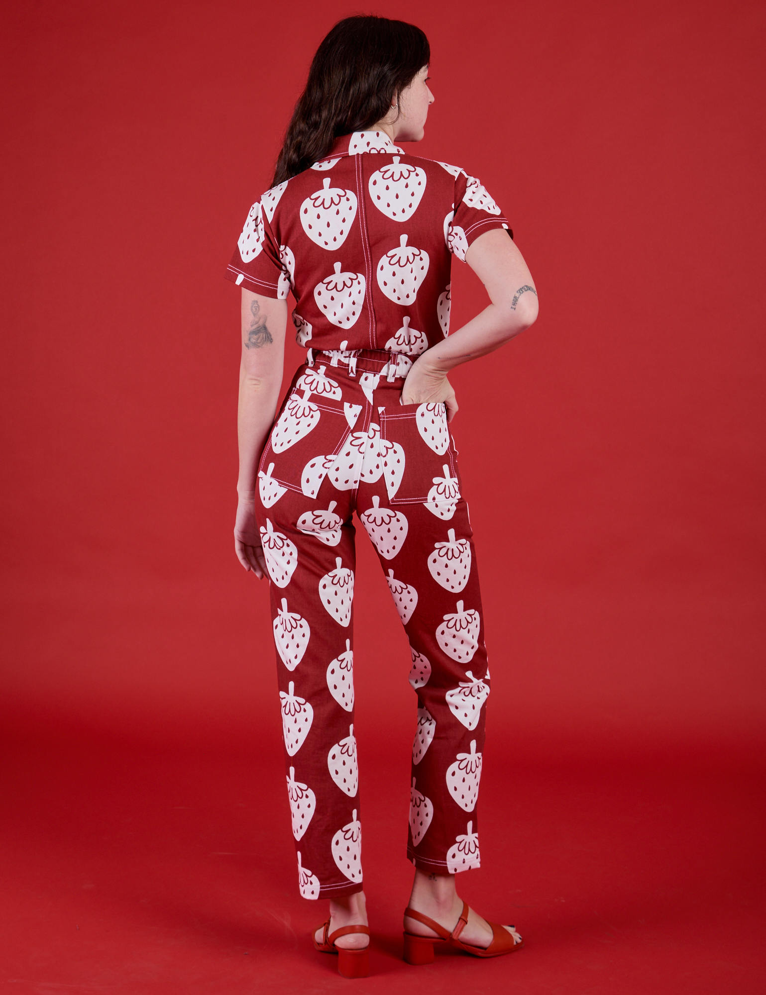 Strawbaby Jumpsuit back view on Alex