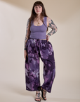 Sydney is 5'9" and wearing L for an oversized look Magic Waters Drop Pocket Pants in Dark Lavender paired with faded grape Cropped Tank
